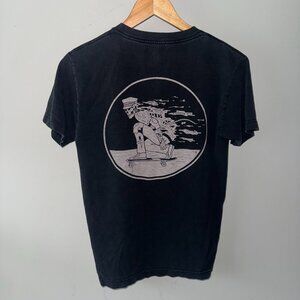 Sketchy Tank Black and White Skeleton Skateboarding Graphic Image T-Shirt Small